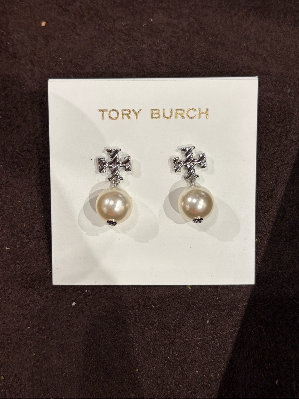 Tory Burch silver -tone pearl pave pearl structured earrings silver  color small